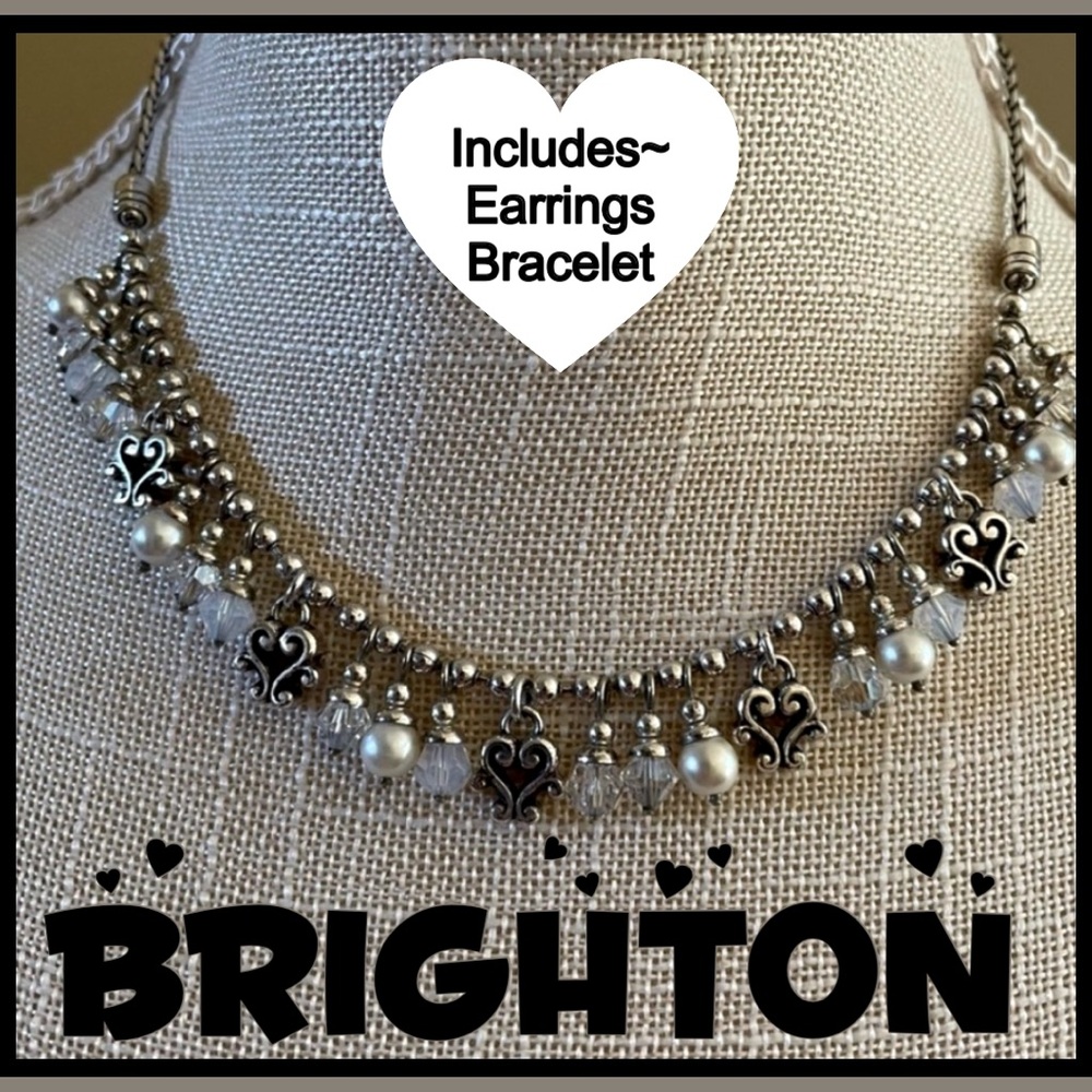 💒BRIGHTON NECKLACE EARRINGS BRACELETS MATCHING 3 Pc SET ~ PEARL CRYSTAL - Picture 4 of 16